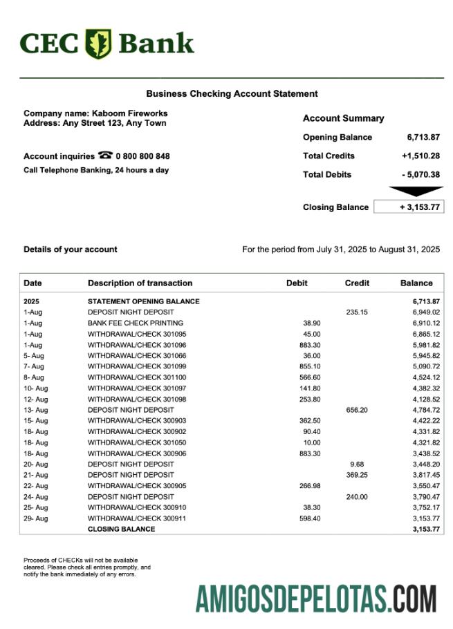 Declaração de empresa comercial CEC da Romênia em formato Word e PDF, exemplo